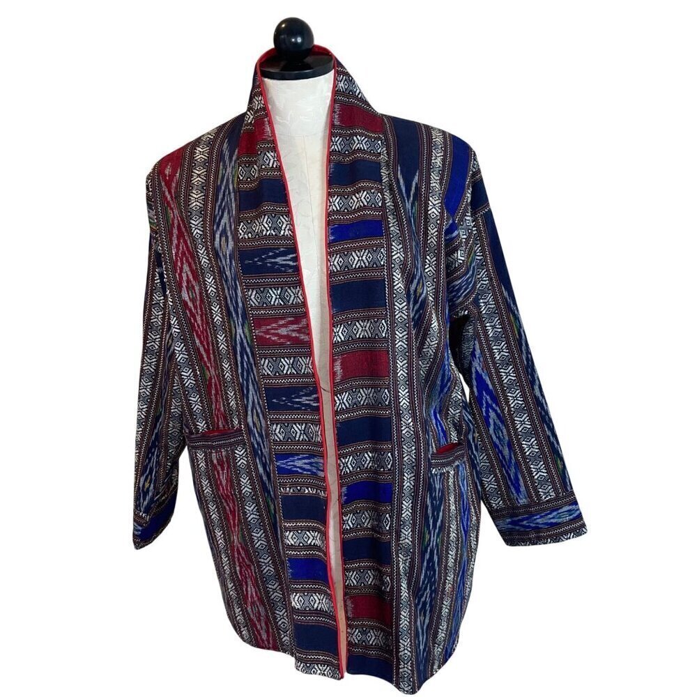 Vintage Womens Jacket Size Medium Multicolor Reversible Cross Stitch Tribal